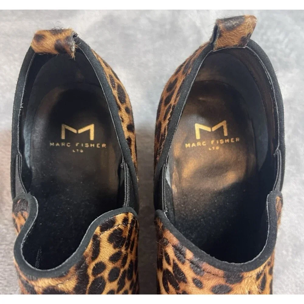 Marc Fisher NWOB womens calf hair leopard print slip on pointy ankle boot 8.5M